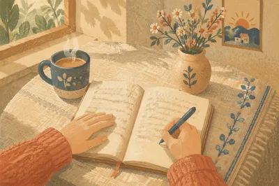 Hands Writing in Prayer Journal Morning