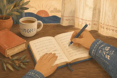 Morning Prayer Journal at Kitchen Table