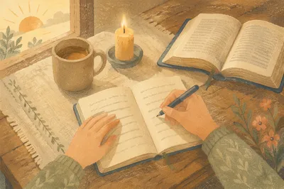 Morning Prayer Journal at Kitchen Table