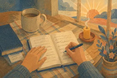 Dawn Prayer Journal Writing at Kitchen Table