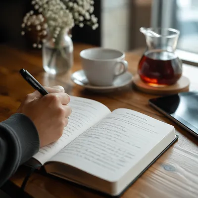 Morning Prayer Journal Writing at Café Table