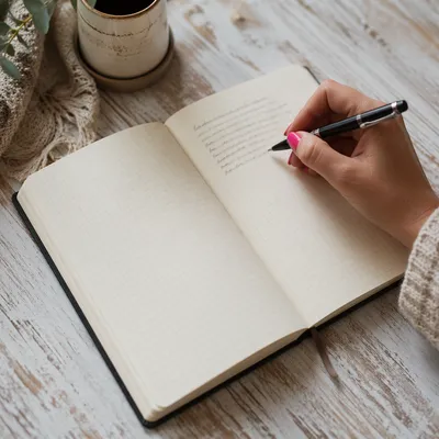 Hand Writing in a Quiet Prayer Journal