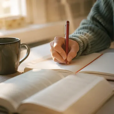 Hand Writing in a Morning Prayer Journal