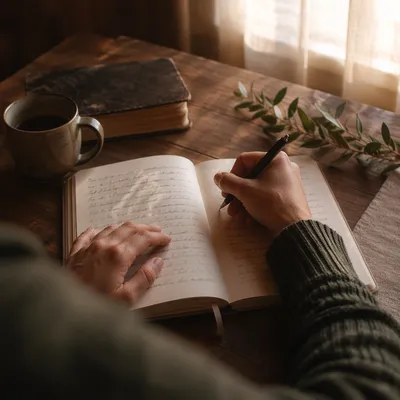 Morning Prayer Journal at Kitchen Table