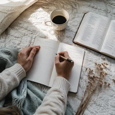 Morning Prayer Journal Writing Flat Lay