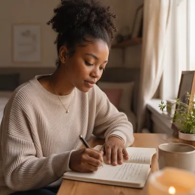 Young Woman Writing in Prayer Journal