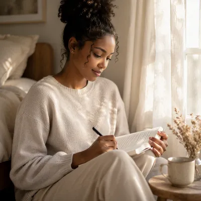 Young Woman Writing in Prayer Journal