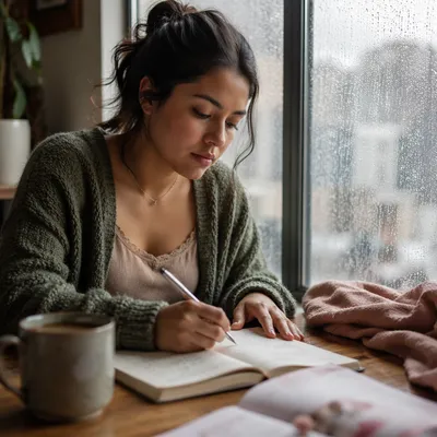 Young Woman Writing in Prayer Journal
