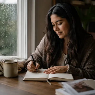 Young Woman Writing in Prayer Journal