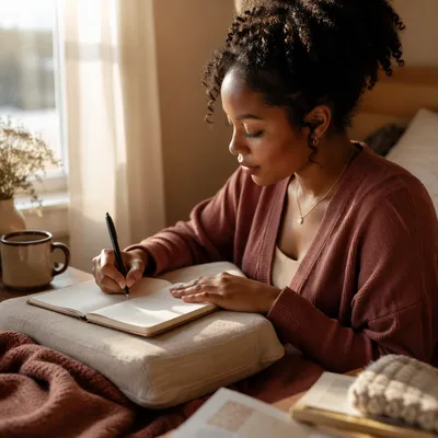 Young Woman Writing by Sunlit Window