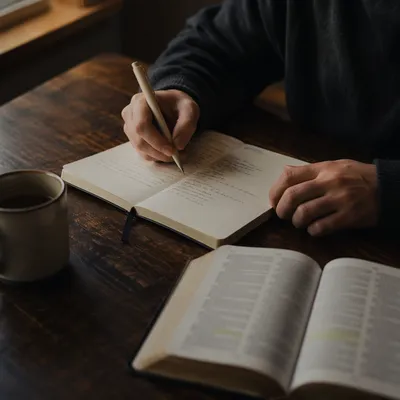 Hands Writing in a Quiet Prayer Journal