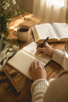 Morning Prayer Journal Writing at Wooden Table