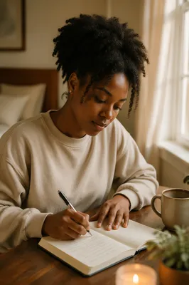 Young Woman Writing in Prayer Journal