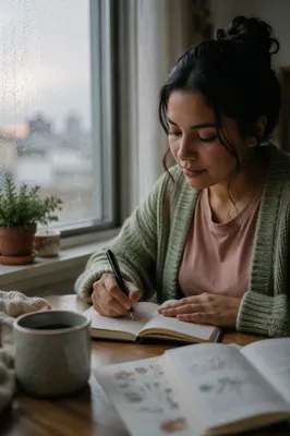 Woman Writing in Prayer Journal at Dawn