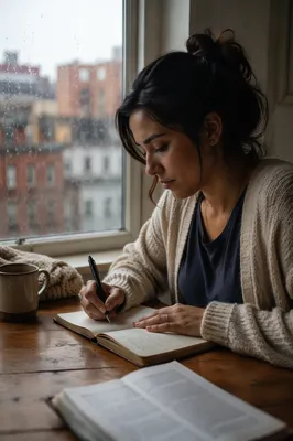 Young Woman Writing in Prayer Journal