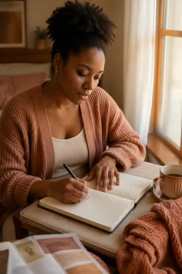 Young Woman Writing by Bedroom Window