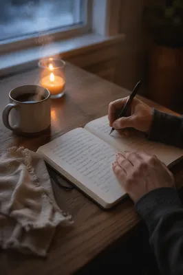 Morning Prayer Journal at Candlelit Kitchen Table