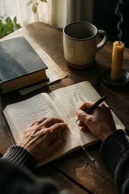 Hands Writing in Morning Prayer Journal