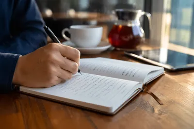 Morning Prayer Journal Writing at Café Table