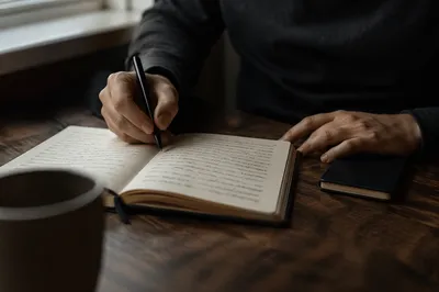 Hands Writing in a Quiet Prayer Journal