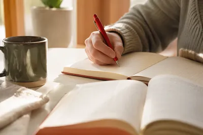Morning Prayer Journal Writing with Red Pen