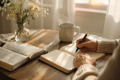 Morning Prayer Journal Writing at Kitchen Table