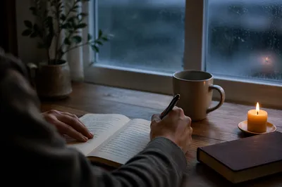Morning Prayer Journal at Quiet Kitchen Table