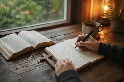 Morning Prayer Journal Writing by Window