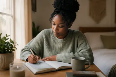 Young Woman Writing at Bedroom Desk