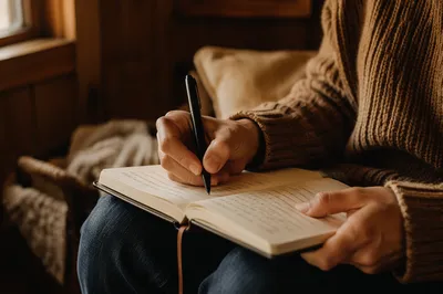 Hands Writing in a Quiet Prayer Journal