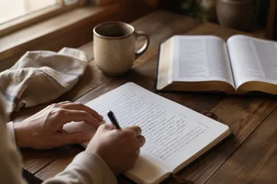 Hands Writing in a Quiet Prayer Journal