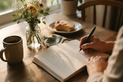 Morning Prayer Journal at Breakfast Table