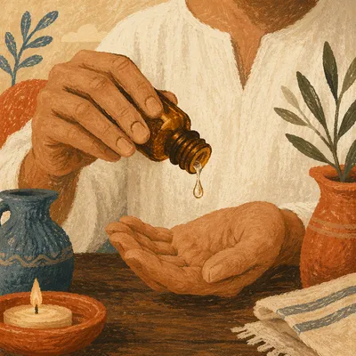 Hands Anointing With Oil in Prayer