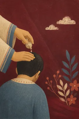 Prayerful Hands Anointing Head With Oil