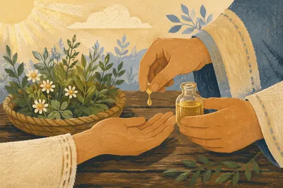 Prayerful Hands Anointing With Herbal Oil
