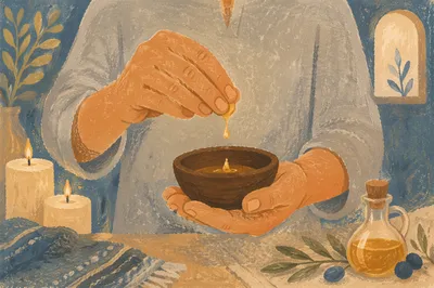 Hands Preparing Anointing Oil for Healing Prayer