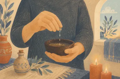 Hands Preparing Anointing Oil for Prayer