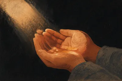Prayerful Hands with Anointing Oil Light