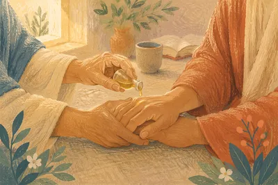 Hands Anointing With Oil in Healing Prayer