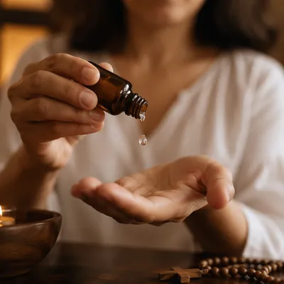 Hands Anointing With Oil in Quiet Prayer