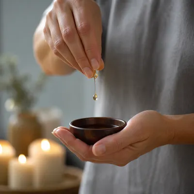 Hands Preparing Anointing Oil for Healing Prayer