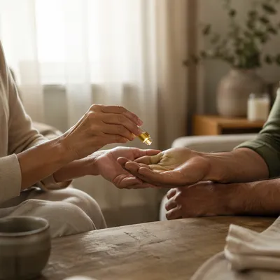 Hands Anointing with Oil in Prayer