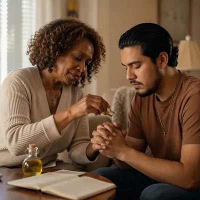 Hands Anointing with Oil in Prayer