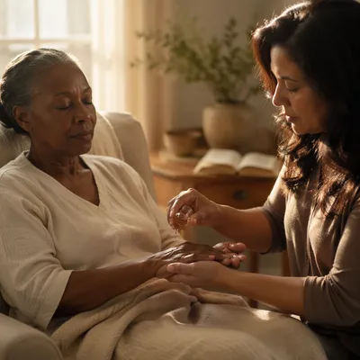 Gentle Hand Anointing in Warm Interior