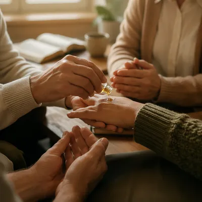 Hands Anointing With Oil in Prayer