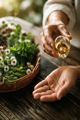 Hands Anointing With Golden Healing Oil