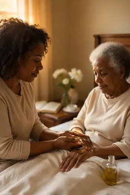 Anointing Hands in Prayerful Morning Healing