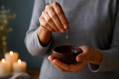 Hands Pouring Anointing Oil for Healing Prayer