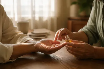 Prayerful Anointing Hands with Oil at Home