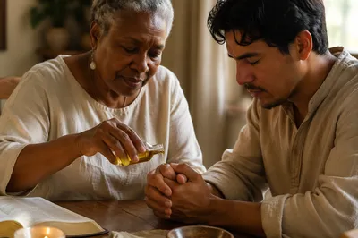 Anointing Hands with Oil in Prayer